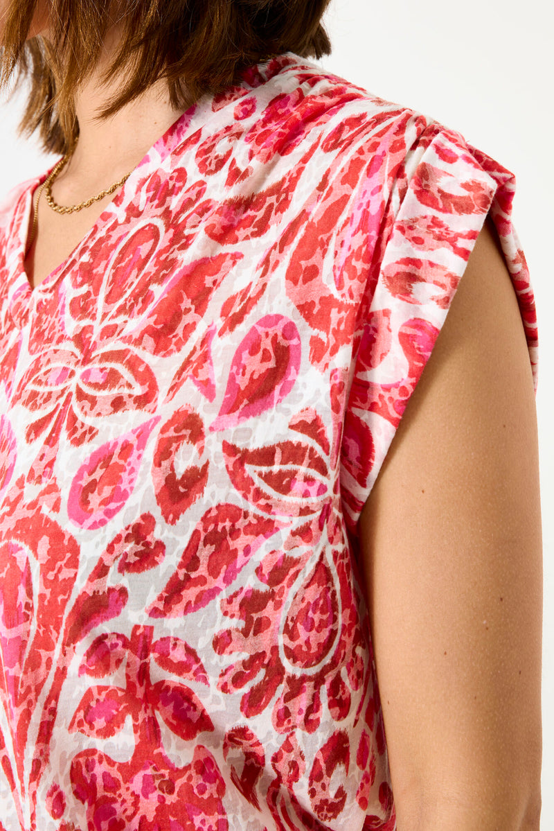 Garcia Ruby Red Printed Ultimate V-Neck T-Shirt