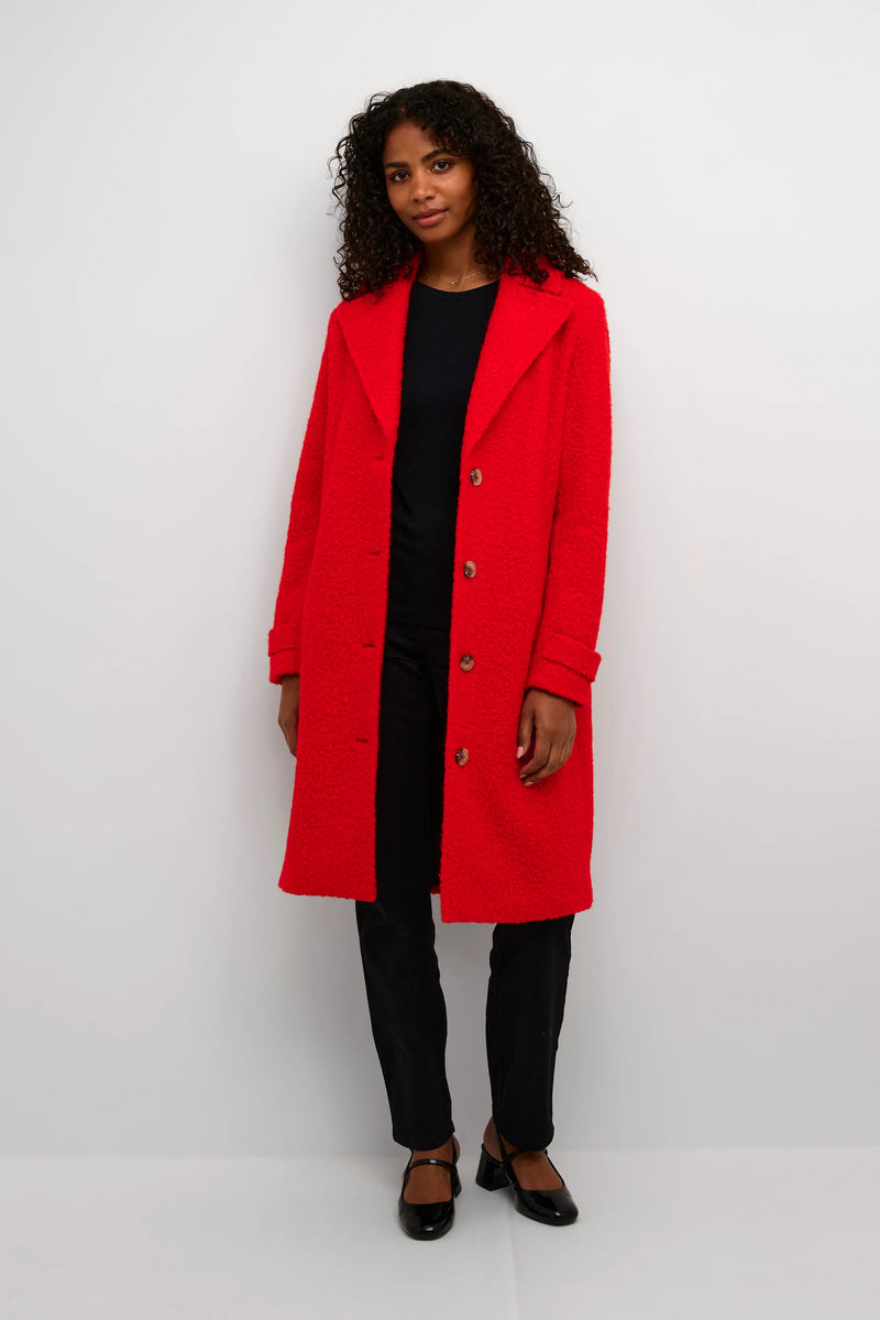 Kaffe Kaanne Fiery Red Boucle Single Breasted Coat, 10506924