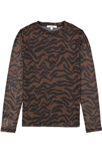Garcia Chocolate Brown/Black Abstract Print Long Sleeve Mesh Top