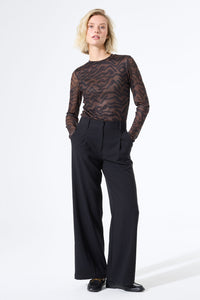 Garcia Chocolate Brown/Black Abstract Print Long Sleeve Mesh Top