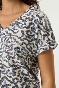 Garcia Summer Cobalt Abstract Ultimate Printed V-Neck T-Shirt, O260002