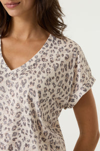 Garcia Beige Leopard Ultimate V-Neck T-Shirt, P260202