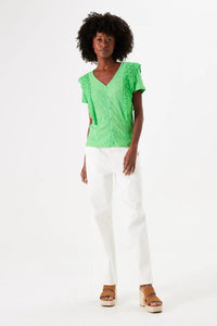 Garcia Festive Green Broderie Anglaise V-Neck Top, P40236