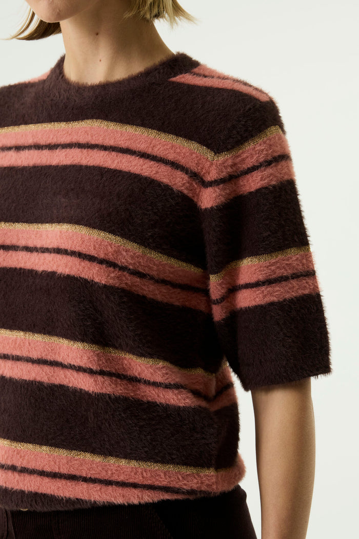Garcia Hazel Bloom/Coral Dust Striped Lurex Supersoft Furry Knit, T260245
