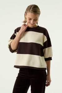 Garcia Hazel Bloom/Cream Striped Fleece Lined Oversized Sweatshirt, T260261