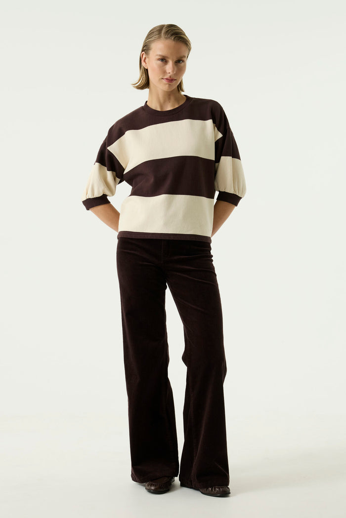 Garcia Hazel Bloom/Cream Striped Fleece Lined Oversized Sweatshirt, T260261