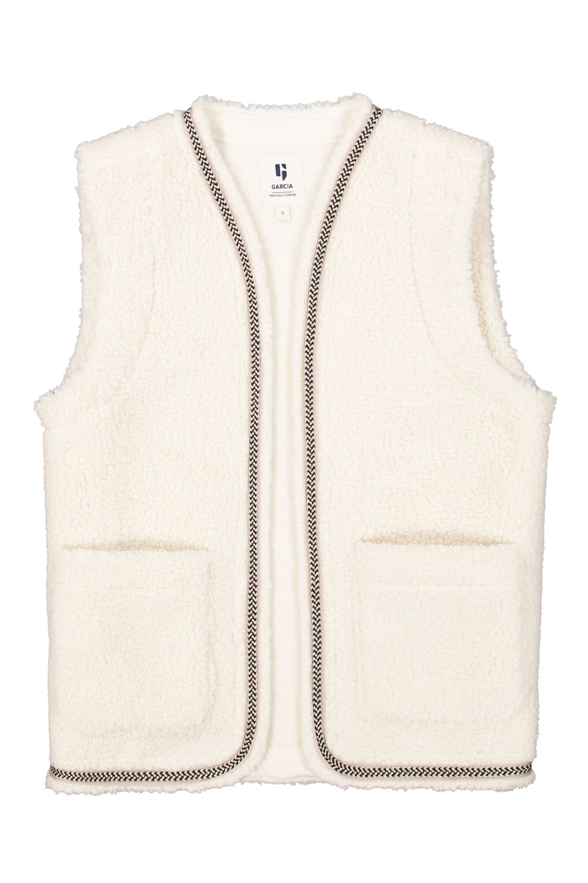 Garcia Cream Teddy Embroidered Trim Gilet, T40290