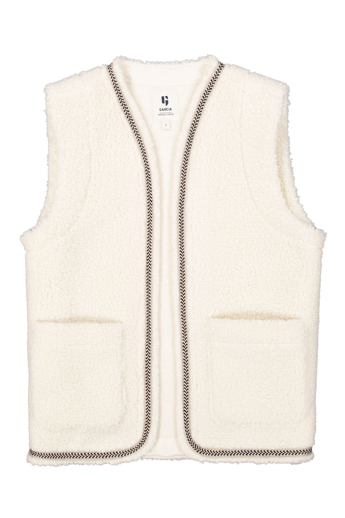 Garcia Cream Teddy Embroidered Trim Gilet, T40290