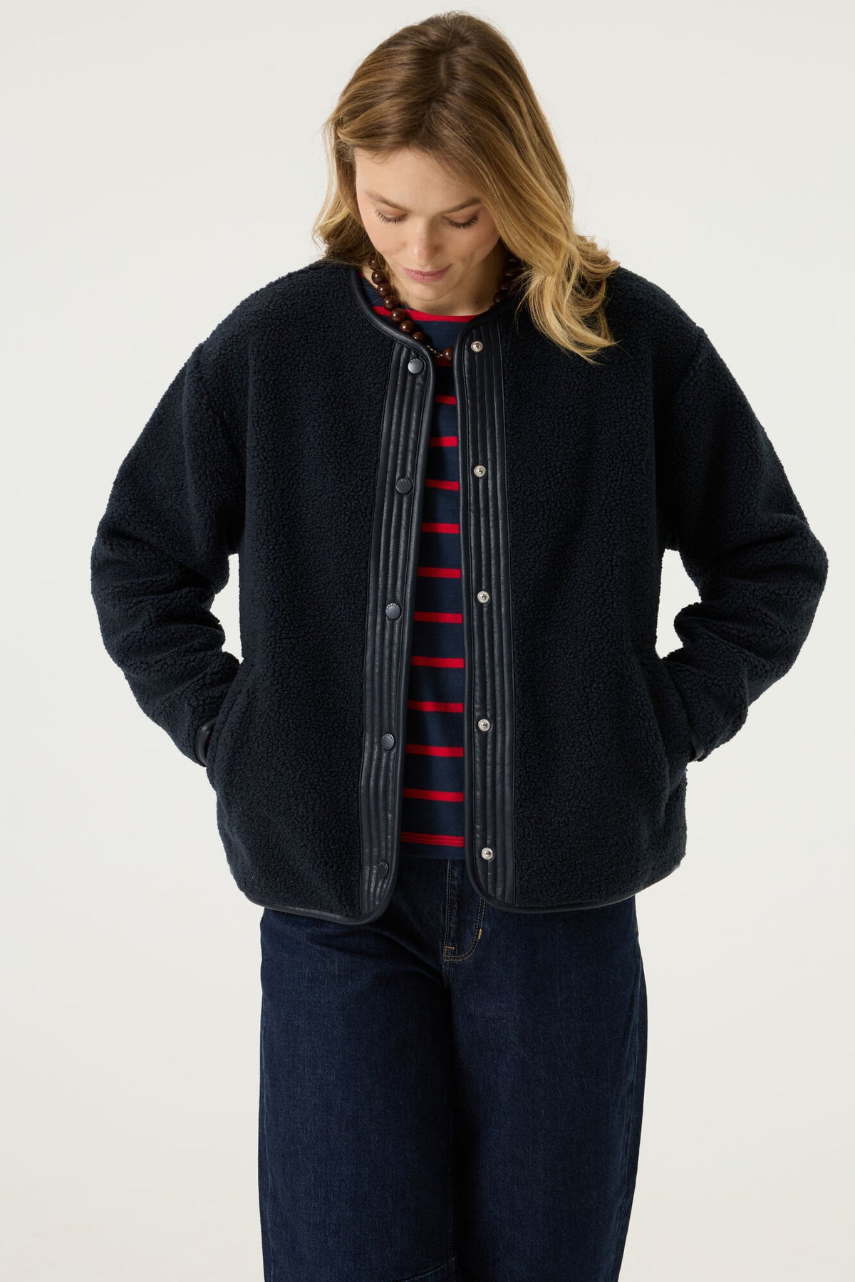 Garcia Sapphire Mist Teddy Jacket with Faux Leather Trim, U260091