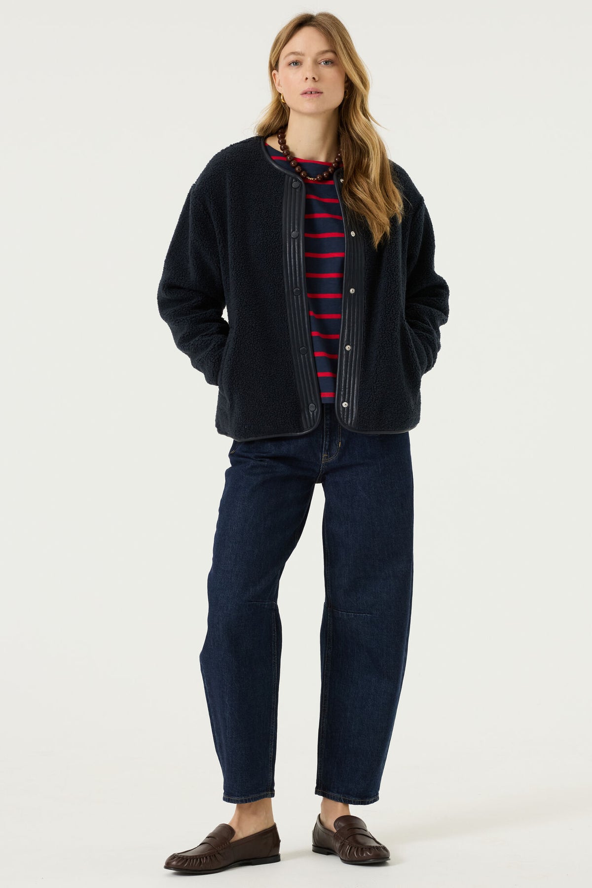 Garcia Sapphire Mist Teddy Jacket with Faux Leather Trim, U260091