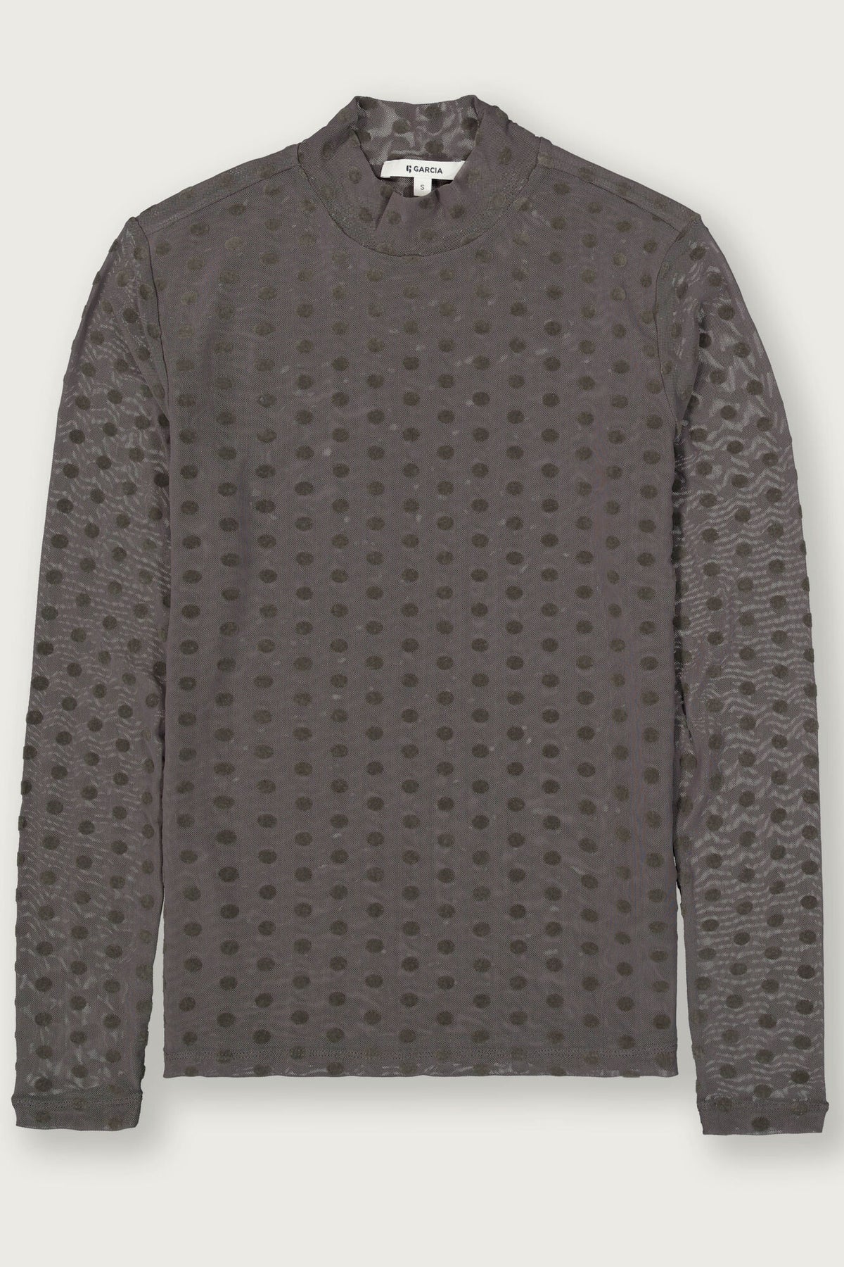 Garcia Graphite Mist Velvet Polka Dot Long Sleeve Mesh Top, V260213