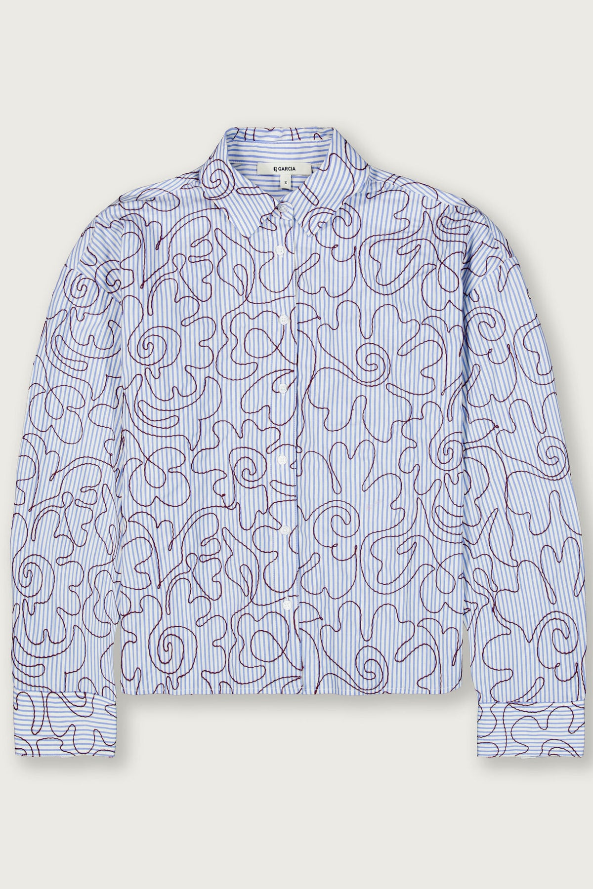 Garcia Blue Stripe Oversized Shirt with Burgundy Embroidery
