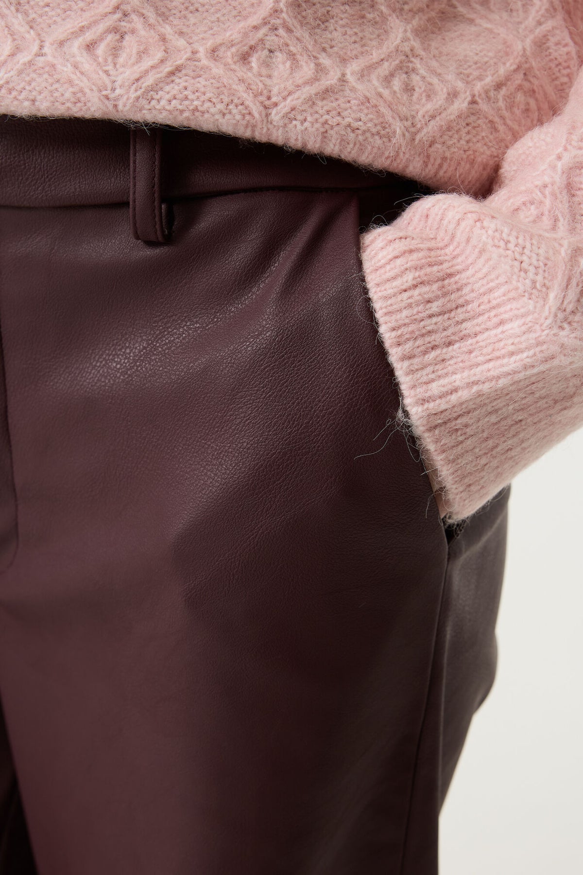 Garcia Rosewood Burgundy Faux Leather Wide Leg Trousers, V260313