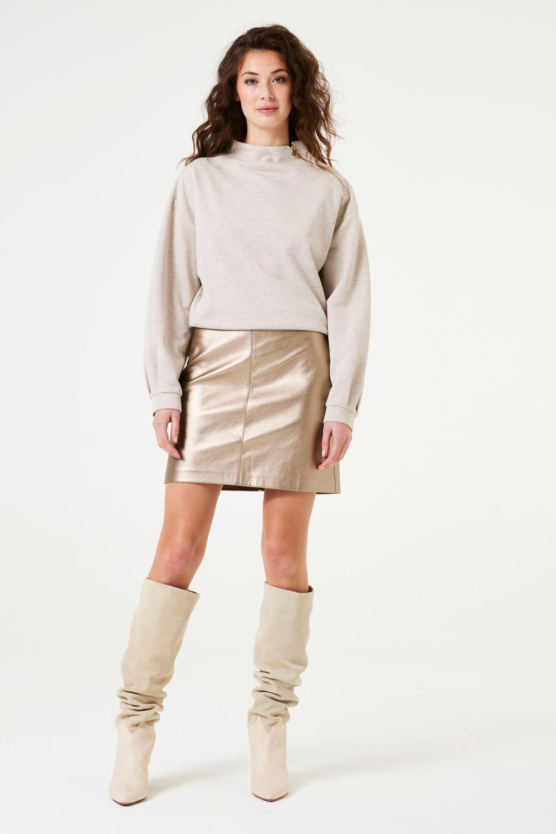 Garcia Beige Lurex Sweatshirt with Zip Detailing, V40261