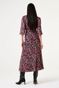 Garcia Cabernet Printed Mesh V-Neck Midi Dress, V40283