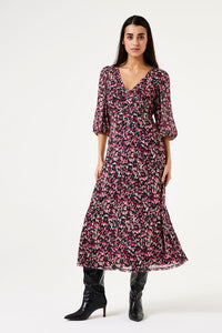 Garcia Cabernet Printed Mesh V-Neck Midi Dress, V40283