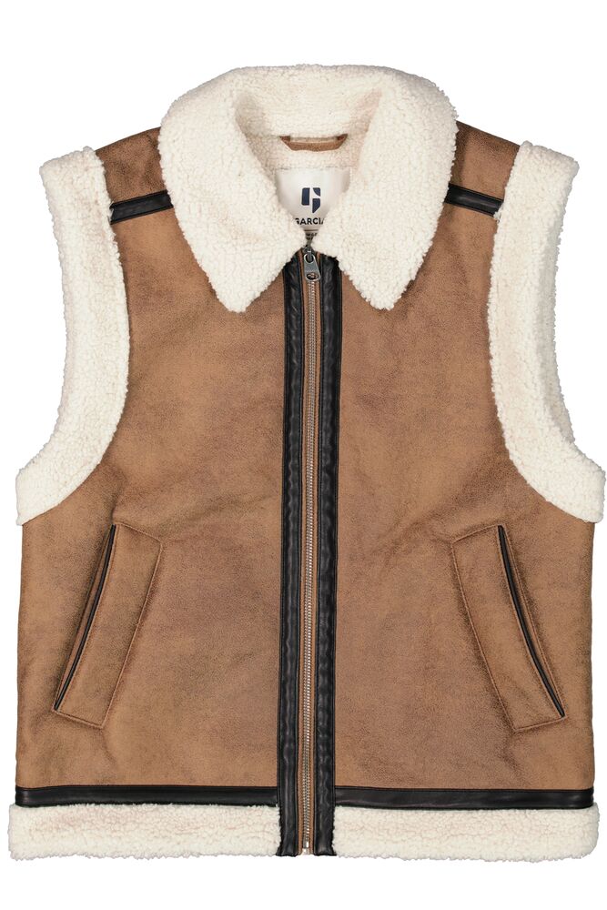 Garcia Taupe Suede Teddy Fleece Gilet,  V40290