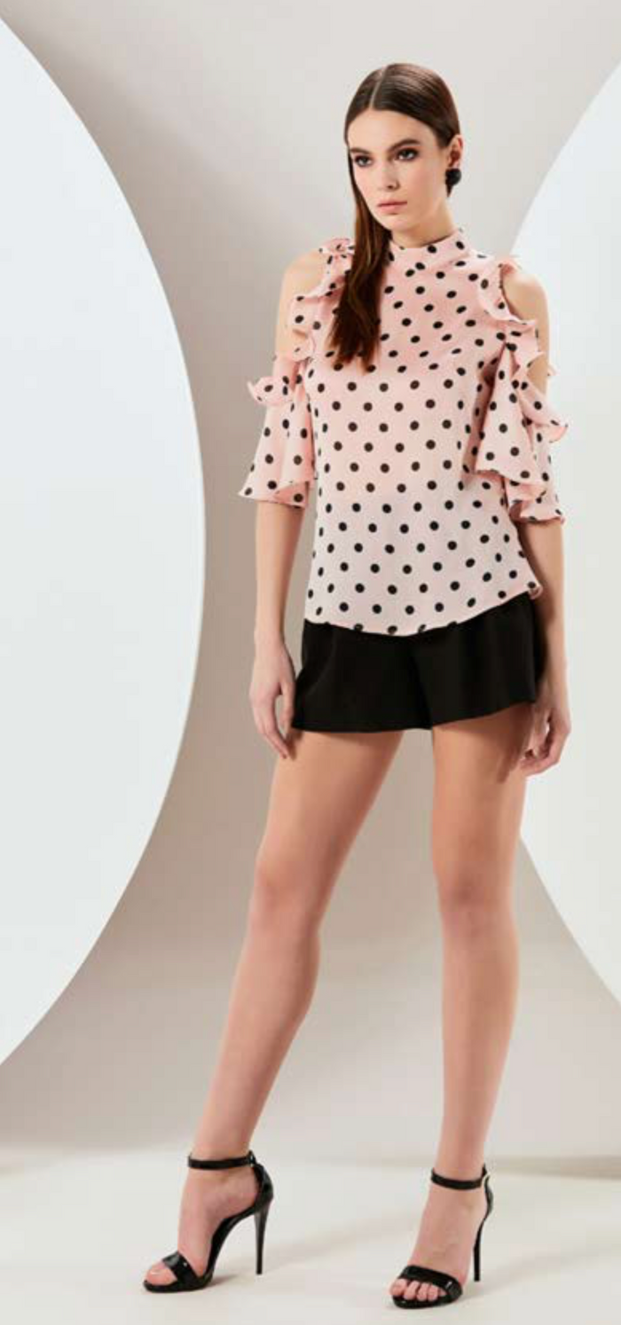 Explosion London Pink Polka Dot Cold Shoulder Top freeshipping - Ruby 67 Boutique