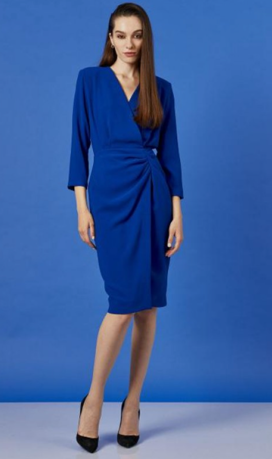 Access Fashion Cobalt Blue Ruched Midi Dress, W2-3010