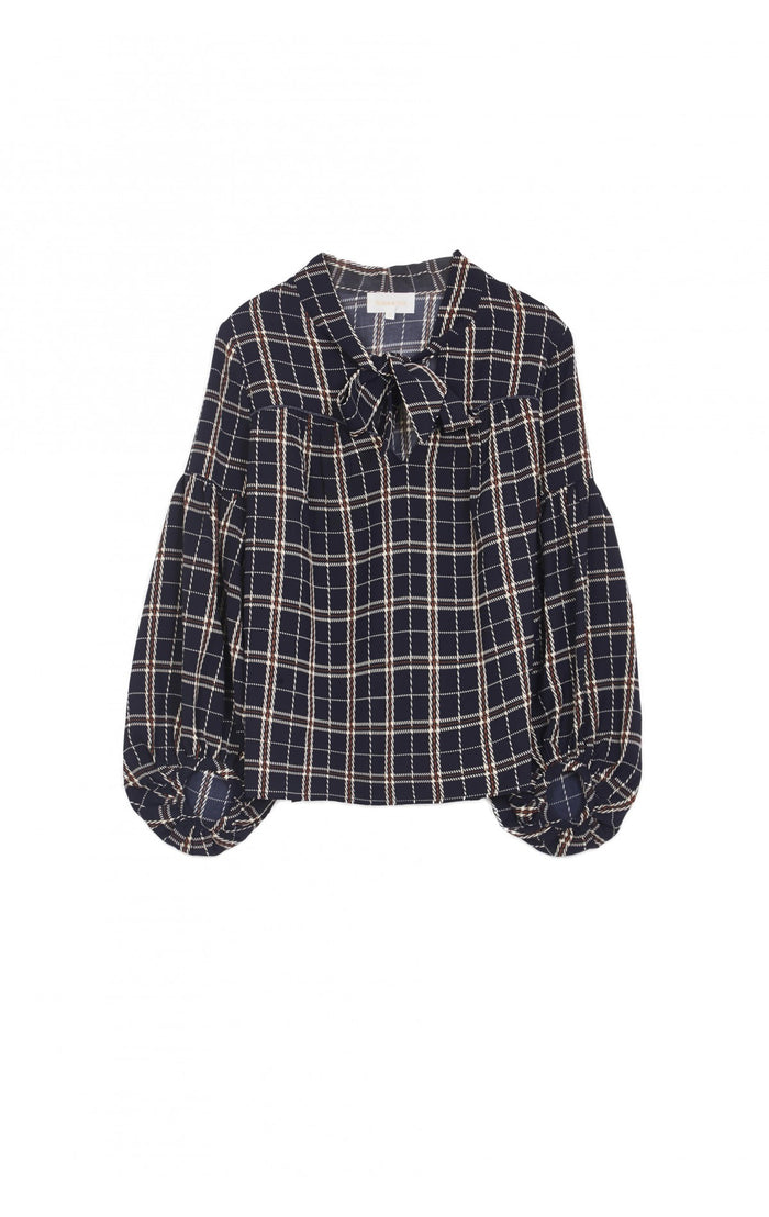 Grace and Mila Reaction Navy Checked Blouse freeshipping - Ruby 67 Boutique